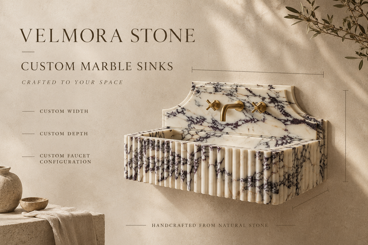 Kaunos Calacatta Viola fluted sink detail sheet