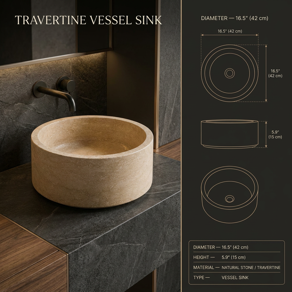 Priene travertine vessel sink dimensions