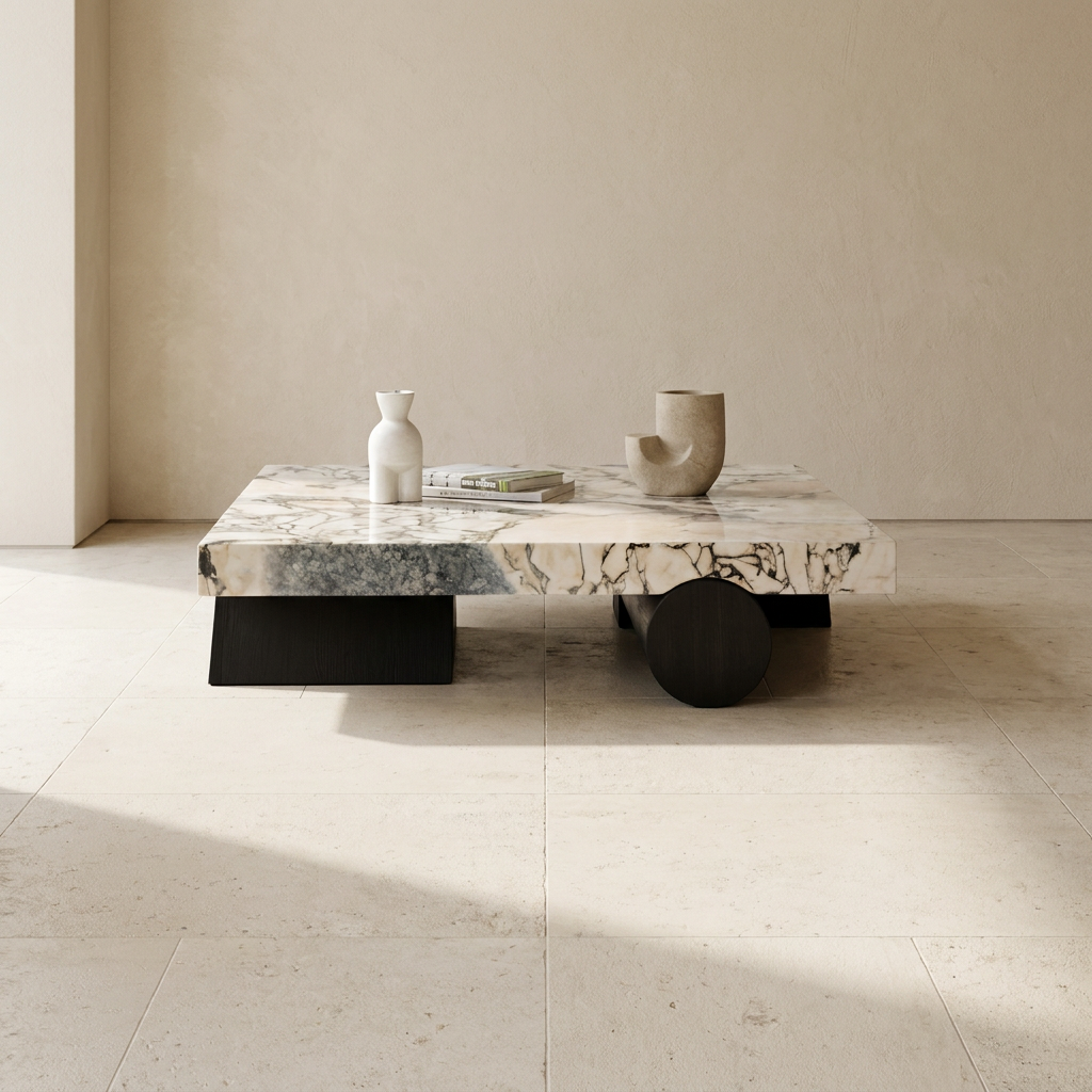 Pergamon marble coffee table in a minimalist beige room