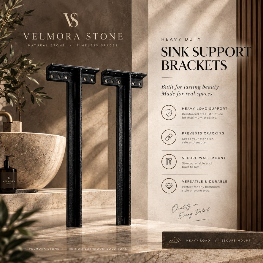 Velmora Stone heavy-duty black steel support brackets for wall-mounted marble sinks