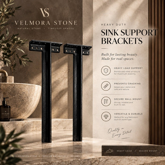 Velmora Stone heavy-duty black steel support brackets for wall-mounted marble sinks